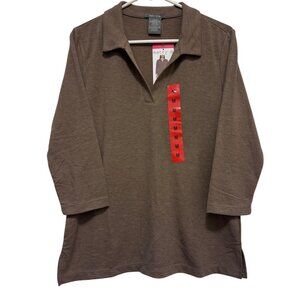 Womens Size Medium Brown Matty M 3/4 Sleeve Polo Shirt Blouse Pull Over Top Med